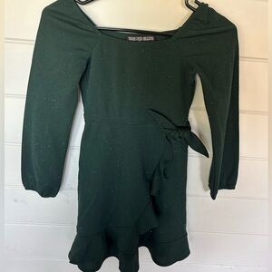 Darling girls dark green sparkly dress. Perfect for a holiday event or Christmas